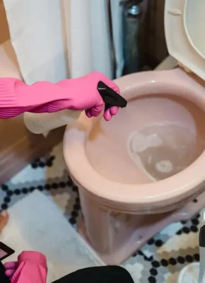 Bathroom with mould and slippery tiles caused by poor cleaning